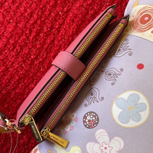 Michael Kors Jet Set Travel Large Double Zip Wristlet Wallet Rosewood Leather - Picture 6 of 15